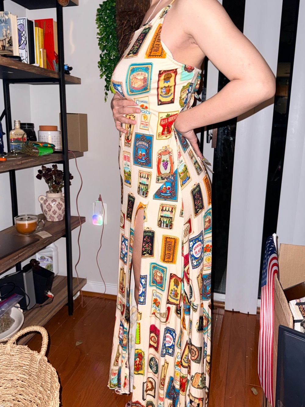 Anthropologie Celadine Beaded Scoop-Neck Dress with Vintage Label Print - Picture 2 of 16
